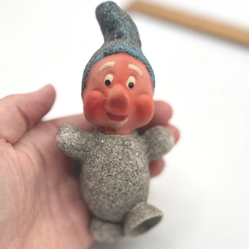 Vintage Disney 3 Rare Putz Glitter Snow White 7 Dwarfs Christmas Candy Container